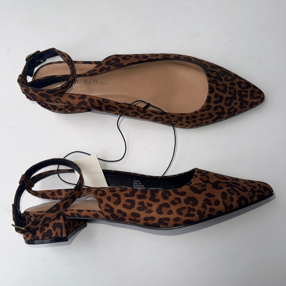 OPHELIA ROE New $35 Womens 10 Brown Black Leopard Print Point Toe Heel Flats #75